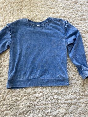 Heathered Blue Ruffle-Shoulder Crew Sweatshirt
